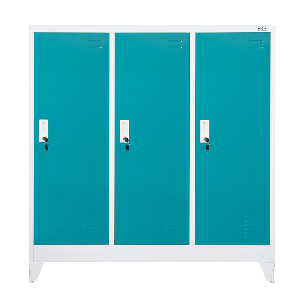 Троен метален гардероб RFG 120/40/120 см бял-тюркоаз